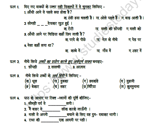 cbse class 6 hindi question paper set 4 solved